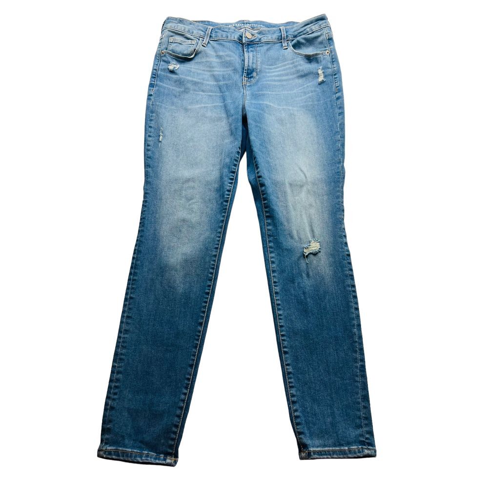 Old Navy Rockstar Women's Denim Blue Jeans Distressed Light Wash Skinny Size 14